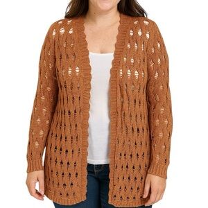 Daytrip Large Orange Boho Crochet Lace Open Front Cardigan Fall Layering Casual